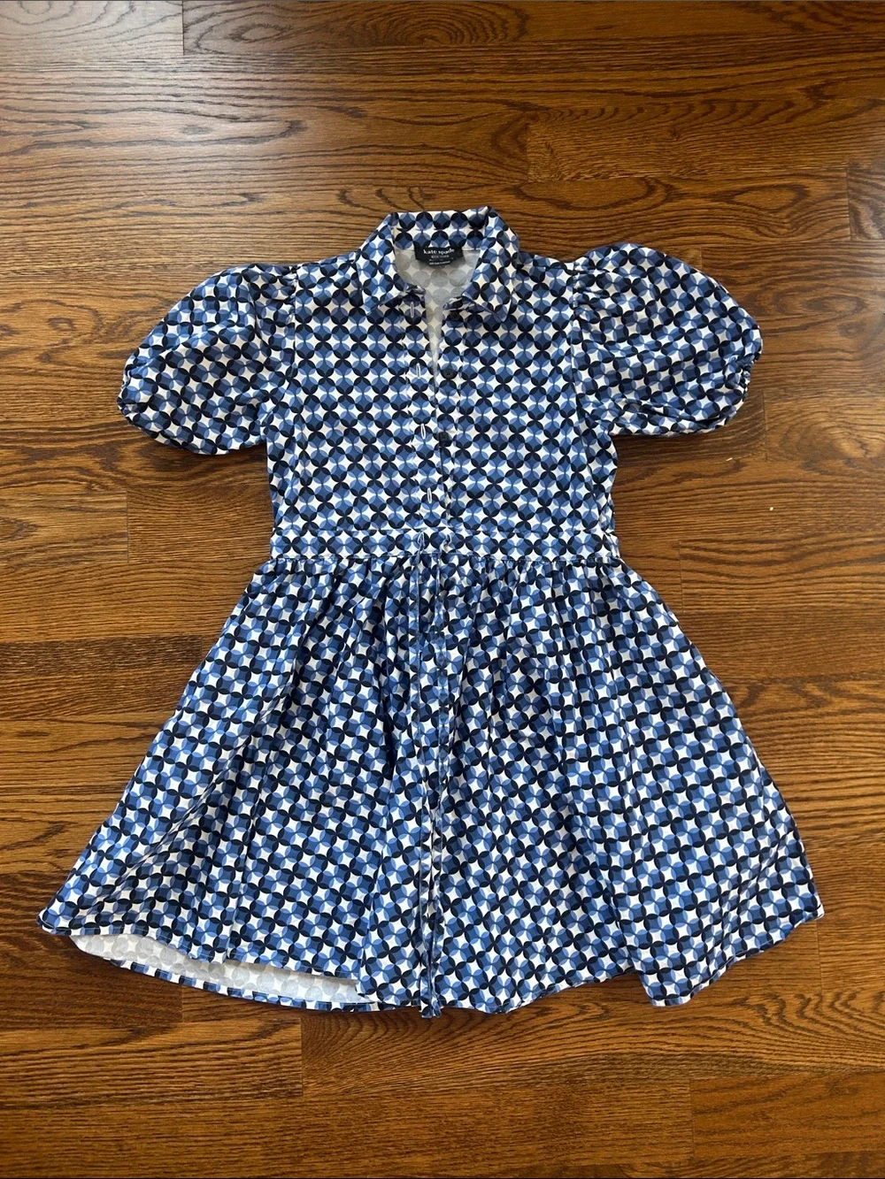 kate spade - patio tile shirtdress mini dress waist cinch puff sleeve size xxs